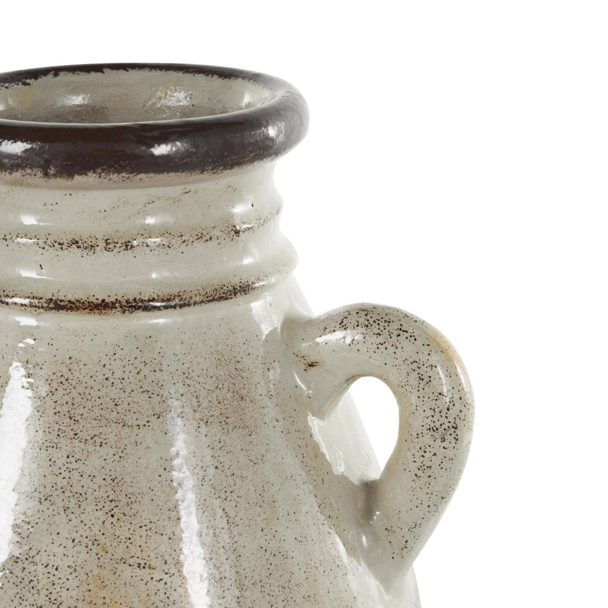 13.75" Cream Ceramic Antique Amphora Vase with Speckled Texturing
